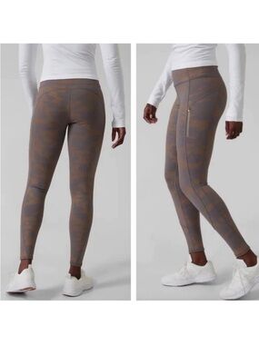 Athleta | Women’s Rainier Reflective Tight Compression Fleece Lined Purple Camo